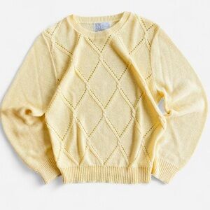 Vintage By Billie Jo Lightweight Diamond Pattern Knit Pastel Yellow Sweater